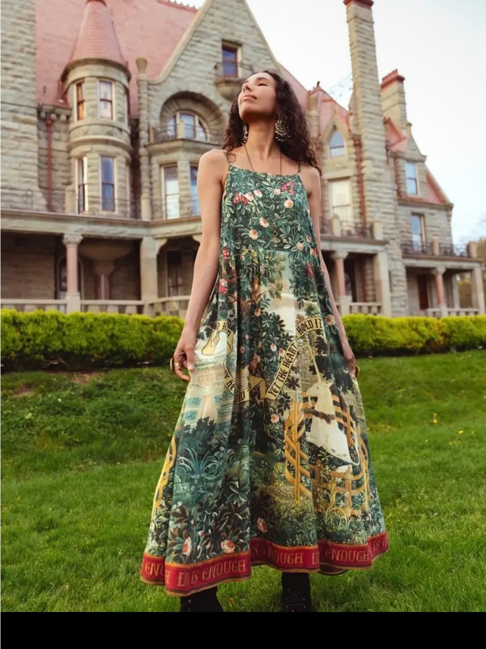 Market Of Stars: Wildheart Bohéme Long Maxi Slip
Dress w/ Unicorn & Castle